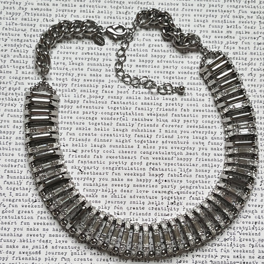 CHICO's Necklace Statement Rhinestone & Silver Choker/Princess - Picture 3 of 9